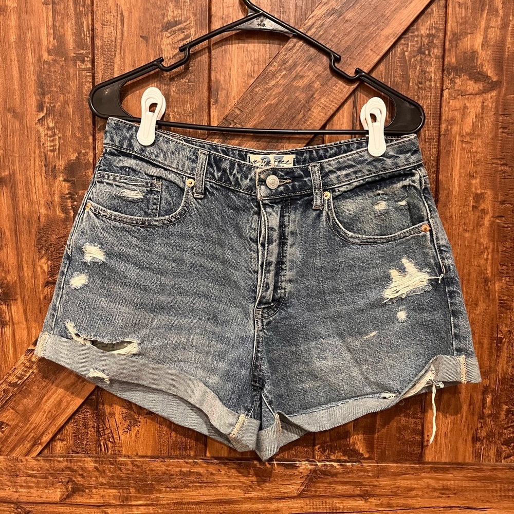 Free people We The Free Distressed Denim Jean Shorts Blue Rip Cuffed HighWaisted